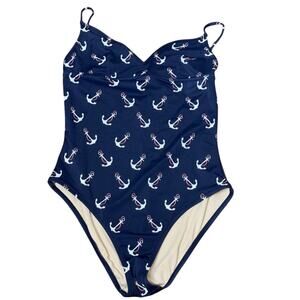 J.Crew Navy Nautical Blue Anchor Print Swim Suit Size L